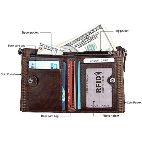 small wallet for women Leather Bifold Compact Card Holder Zipper Pocket Wallet - Picture 5 of 5